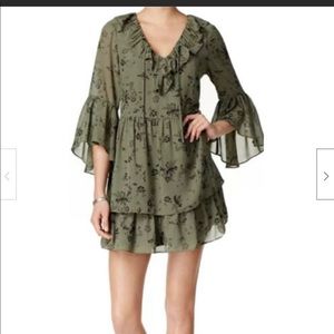 NWT Kensie Floral Olive Green Ruffled Dress